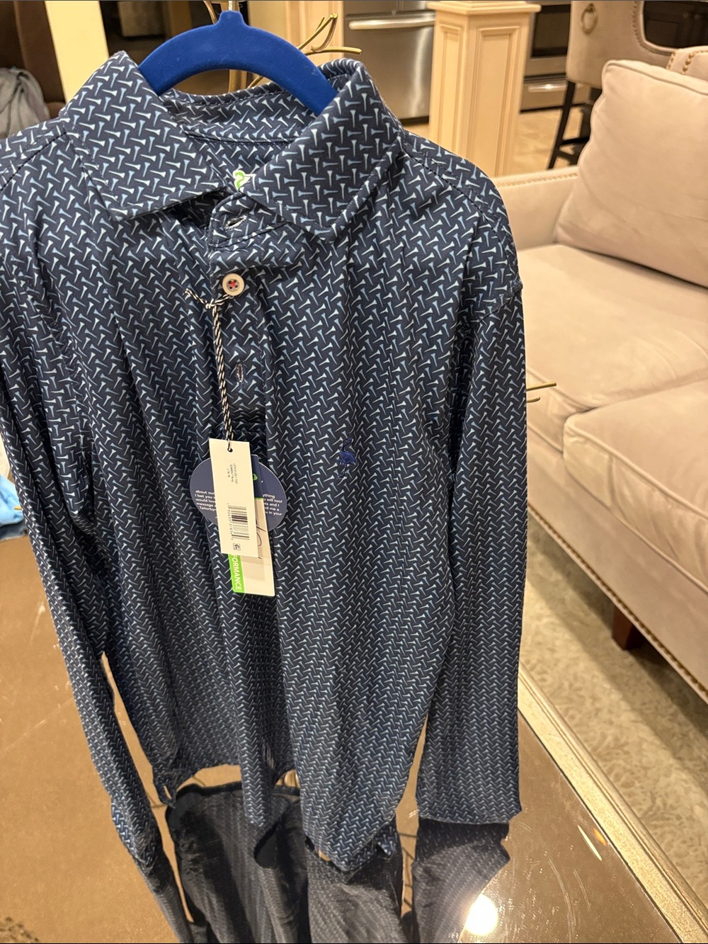 Tailorbyrd Navy Blue Patterned Long Sleeve Polo